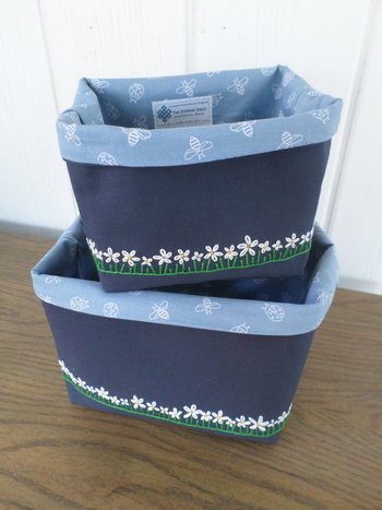 Daisies Hand Embroidered Canvas Fabric Basket