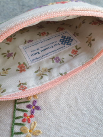 Wildflowers Zip Bag, Hand Embroidered Coin Purse with Floral Design