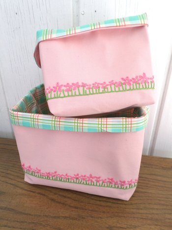 Daisies Hand Embroidered Canvas Fabric Basket