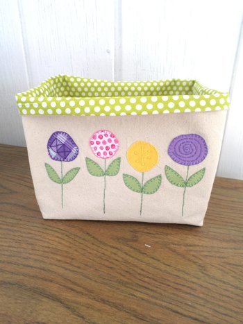 Spring Flowers Hand Embroidered Canvas Fabric Basket