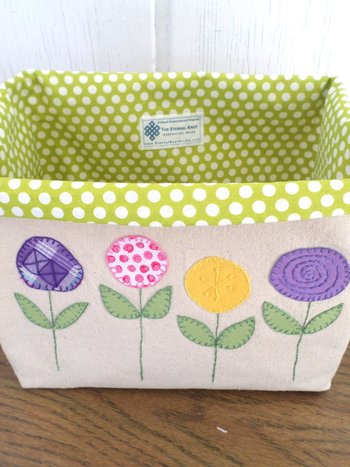 Spring Flowers Hand Embroidered Canvas Fabric Basket