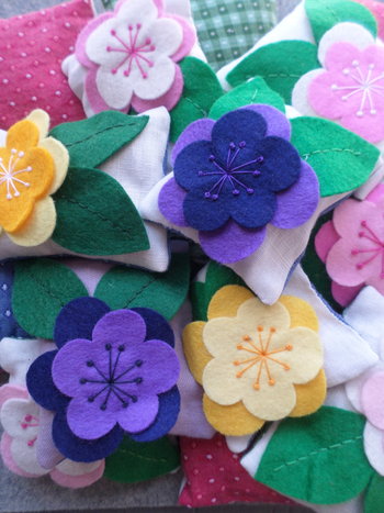 Lavender Sachet Hand Embroidered Pink, Yellow or Purple Felt Flower