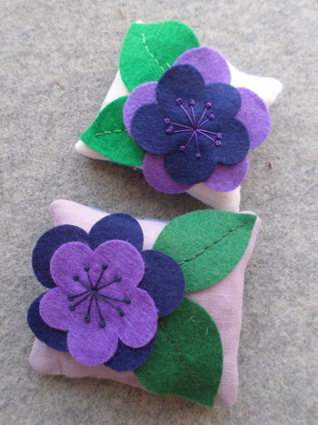 Lavender Sachet Hand Embroidered Pink, Yellow or Purple Felt Flower