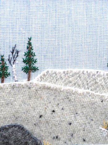 Downeast Winter Landscape 8" x 10" Hand Embroidered Crewel Wall Art