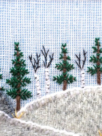 Downeast Winter 5" x 7" Landscape Hand Embroidered Crewel Wall Art