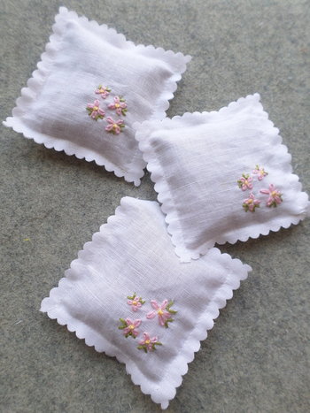 Lavender Sachet Hand Embroidered with Pink Flowers