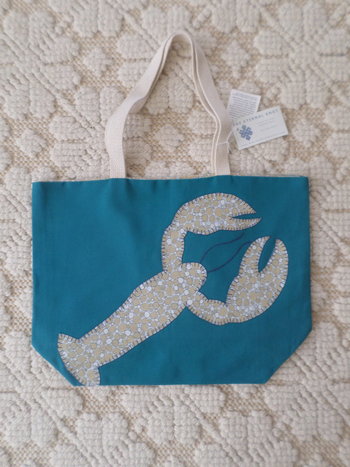 Maine Lobster Hand Embroidered Canvas Tote Bag - MEDIUM