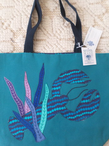 Maine Lobster & Seaweed Hand Embroidered Canvas Tote Bag - MEDIUM