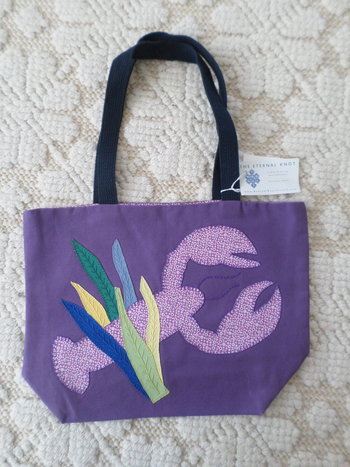 Maine Lobster & Seaweed Hand Embroidered Canvas Tote Bag - SMALL