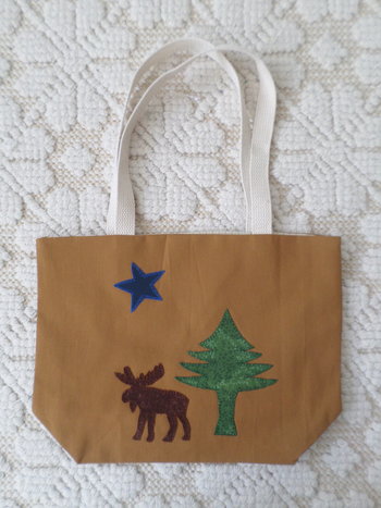 Maine Flag Moose Hand Embroidered Canvas Tote Bag - SMALL