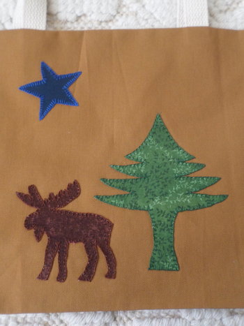 Maine Flag Moose Hand Embroidered Canvas Tote Bag - SMALL