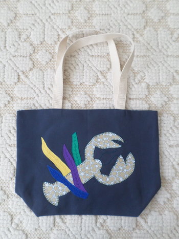 Maine Lobster & Seaweed Hand Embroidered Canvas Tote Bag - SMALL