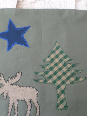 Maine Flag & Moose Hand Embroidered Canvas Tote Bag - MEDIUM