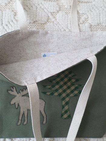 Maine Flag Moose Hand Embroidered Canvas Tote Bag - SMALL
