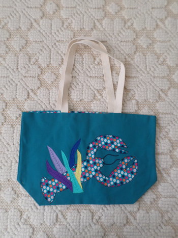 Maine Lobster & Seaweed Hand Embroidered Canvas Tote Bag - MEDIUM