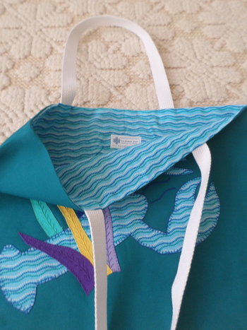 Maine Lobster & Seaweed Hand Embroidered Canvas Tote Bag - MEDIUM