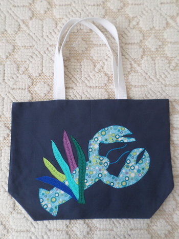 Maine Lobster & Seaweed Hand Embroidered Canvas Tote Bag - MEDIUM