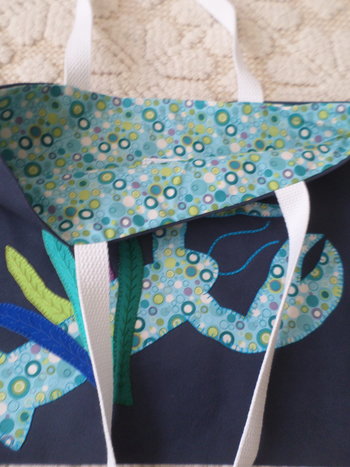 Maine Lobster & Seaweed Hand Embroidered Canvas Tote Bag - MEDIUM