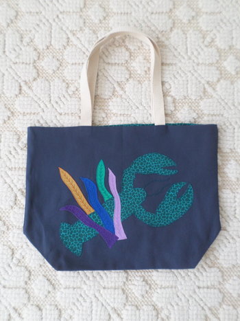 Maine Lobster & Seaweed Hand Embroidered Canvas Tote Bag - MEDIUM