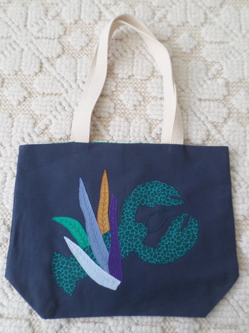 Maine Lobster & Seaweed Hand Embroidered Canvas Tote Bag - SMALL