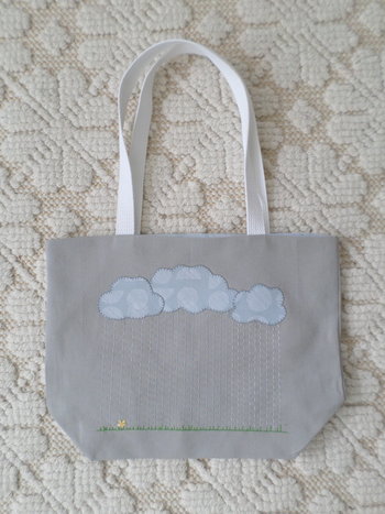Rainy Day Hand Embroidered Canvas Tote Bag - SMALL