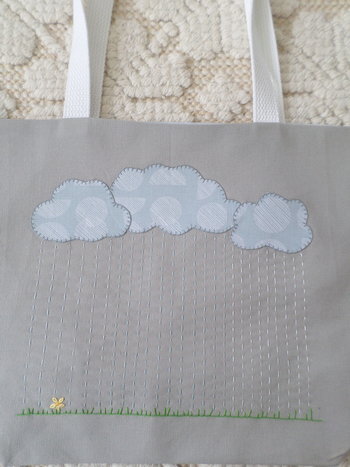 Rainy Day Hand Embroidered Canvas Tote Bag - SMALL