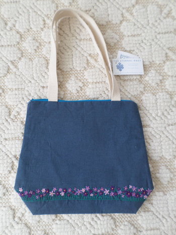 Wildflowers Hand Embroidered Linen Shoulder Tote Bag