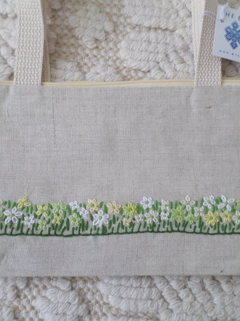 Wildflowers Hand Embroidered Linen Hand Bag