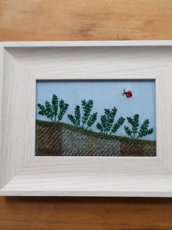 Wild Maine Blueberry Barren 7" x 9" Hand-Embroidered Crewel Wall Art